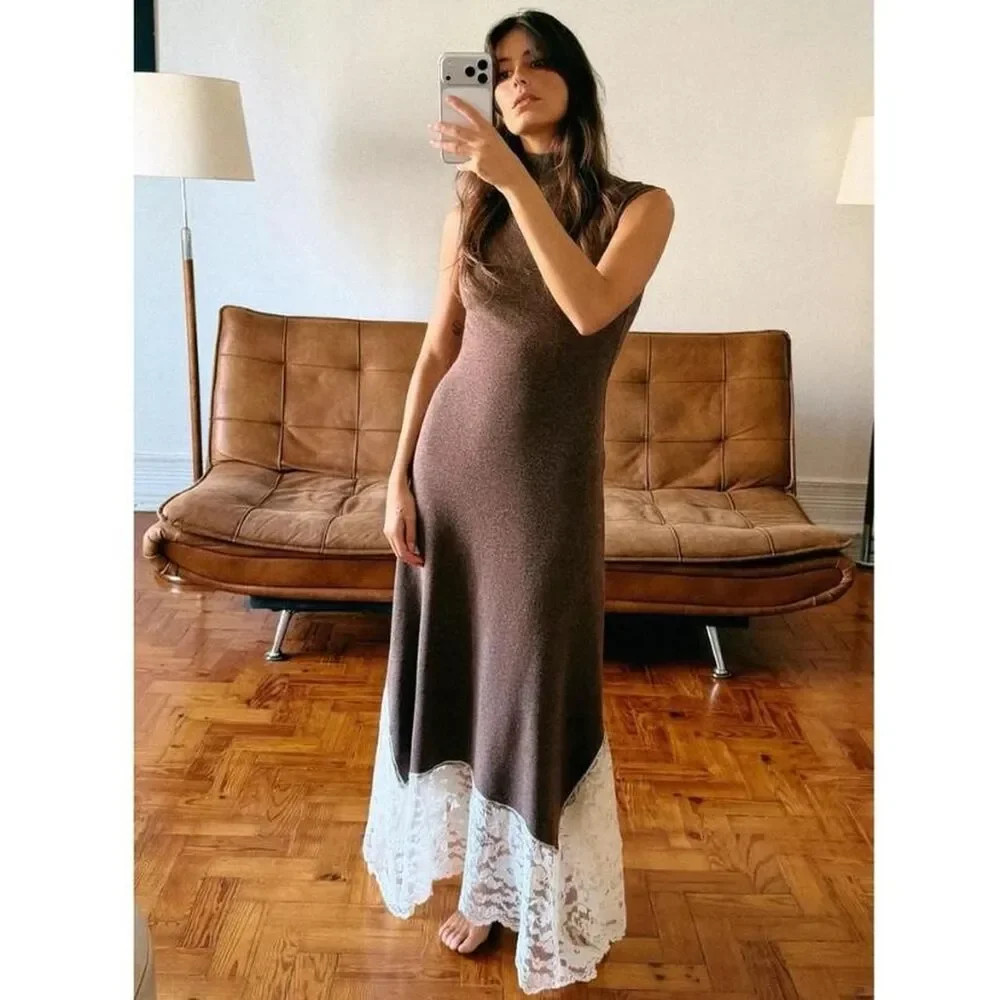 Zara LONG COMBINATION LACE DRESS MEDIUM - Picture 3 of 5